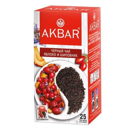 Чай Akbar Яблоко и Шиповник, черный с добавками, 25 сашетов в Билла