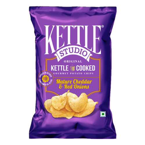 Чипсы KETTLE STUDIO original с сыром Чеддер и красным луком 120г в Билла