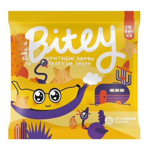 Экструдированные мультизлаковые фигурки Take a Bitey Паффы со вкусом Банан, 20 гр в Билла