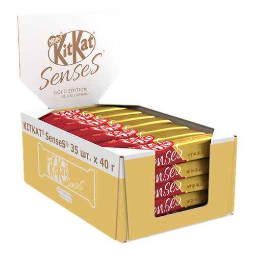 Белый шоколад KITKAT SENSES GOLD EDITION. DELUXE CARAMEL и молочный с вафлей 35шт по 40 г в Билла