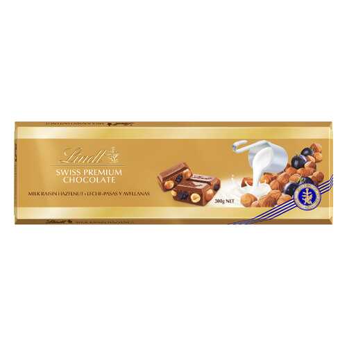 Шоколад молочный Lindt с изюмом и фундуком 10 шт по 300 г в Билла