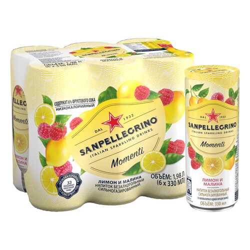 Газированный напиток Sanpellegrino Momenti с соком лимон и малина 6 шт по 0.33 мл в Билла